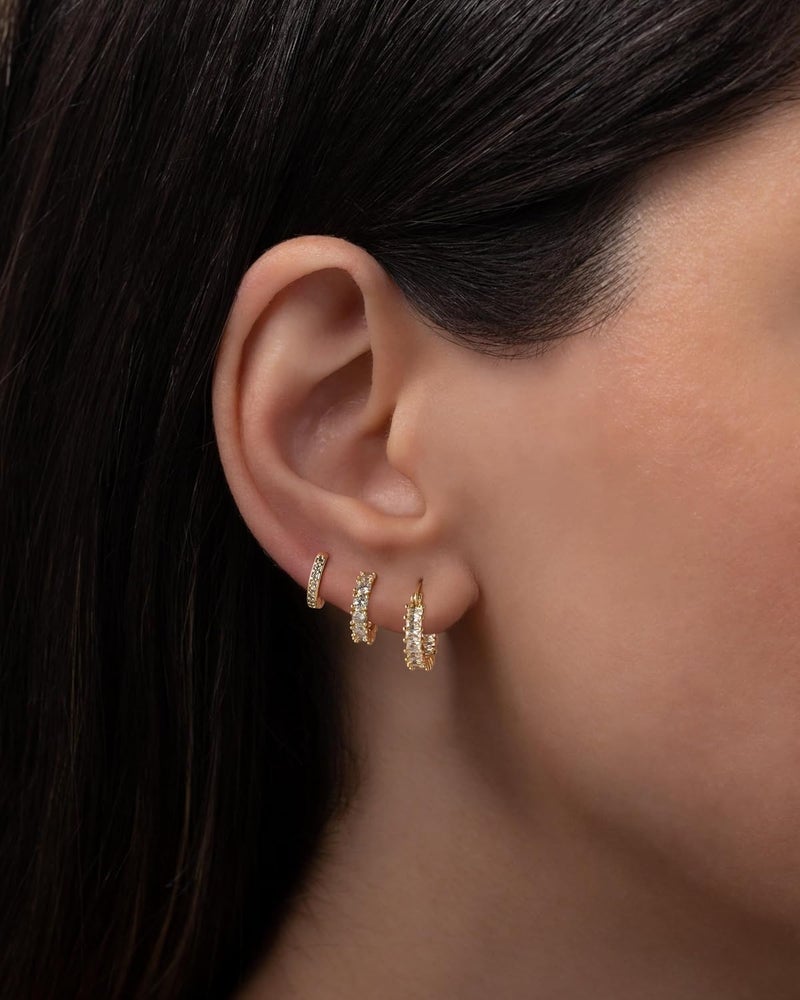 Rotnso Gold Hoop Earrings Set for Women Trendy, 14K Gold Plated Chunky Hypoallergenic Small Diamond Cartilage Hoops Cute Cubic Zirconia Dangle Stud Earrings Jewelry Gifts - Image 3